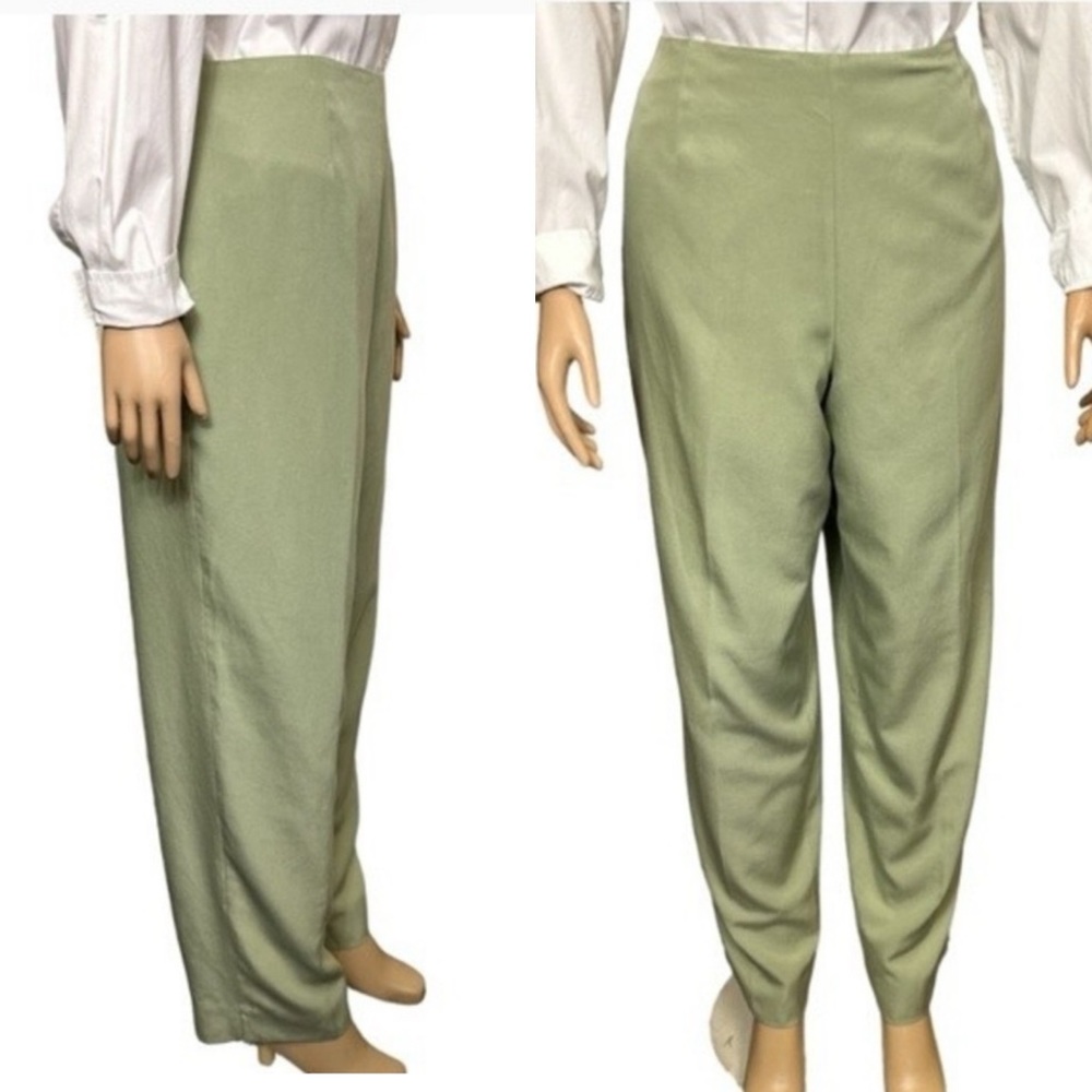 Vintage 90s Pursuits Ltd,Trousers High Waist Silk Blend Green Flat Front Size 12